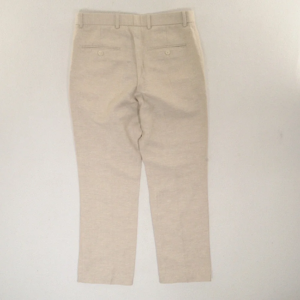 Perry Ellis Dress Pants Men 29x30 Slim Fit Flat Front Khaki Tan Linen Blend EUC